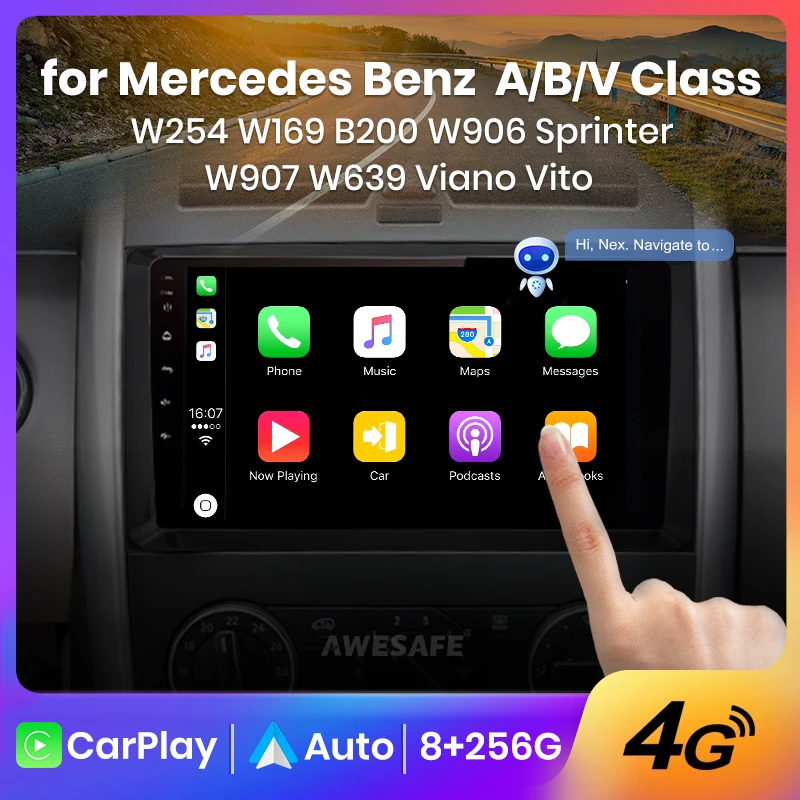 AWESAFE PX9 Wireless CarPlay Autoradio for Mercedes Benz W169 W245 B200 W906 Sprinter W639 Vito  Car Radio  Android Auto