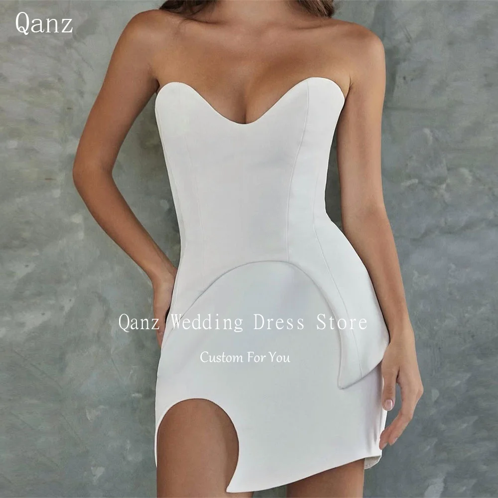 Qanz White Satin Mini Vestido De Noiva Civil 2 Pieces Lace Up Back Above Knee Wedding Dress Sleeveless Robe De Mariée Customized