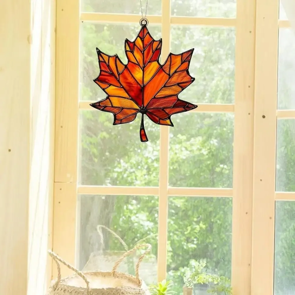 Acrylic Maple Leaf Light Catcher Classic Style 2D Flat Design Maple Leaf Hanging Ornament Wall Hanging Stained Leaf Decorations