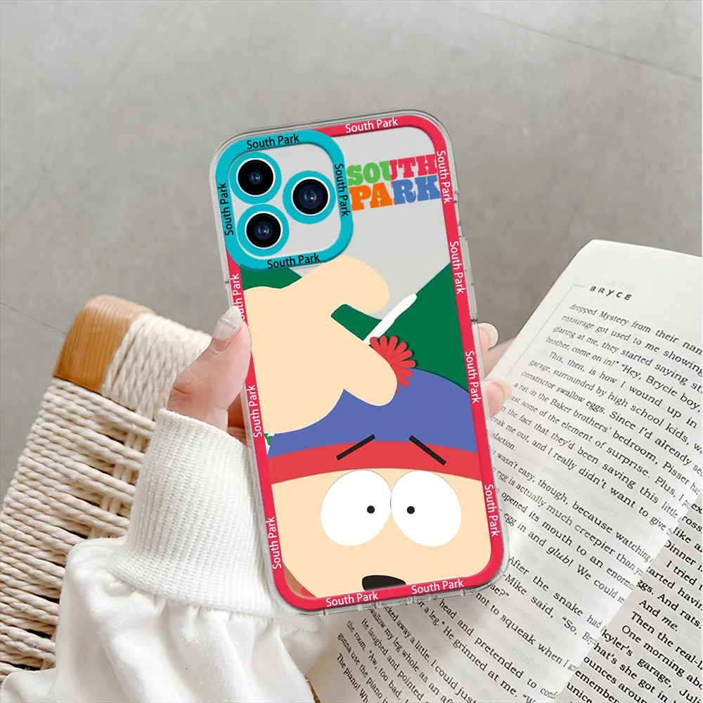 Cartoon S-South P-Park Phone Case for iPhone 12 11 13 14 15 16 Max Pro Plus Transparent Bezel Shell