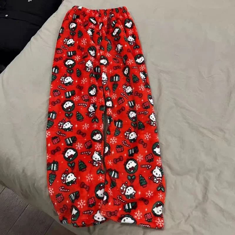 Venda quente sanrio y2k outono hellokitty batman calças de pijama dos desenhos animados hip hop senhoras quente casual estilo natal flanela bonito calças pano