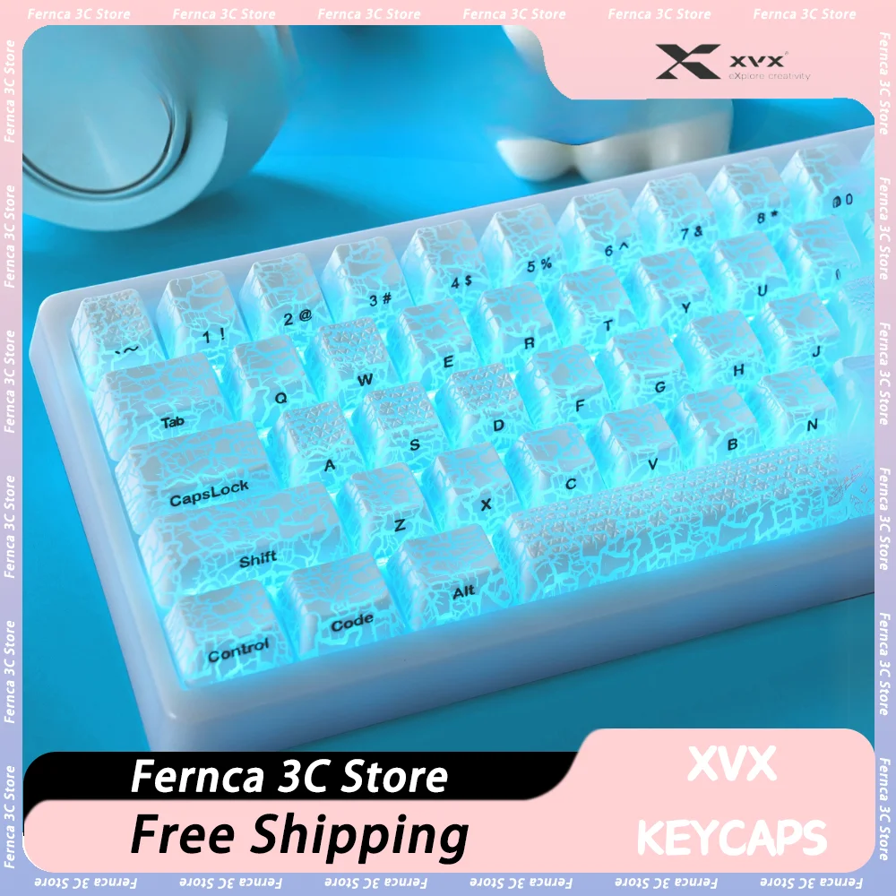 XVX Ice Cracks 2.0 Keycaps Light Transparent Mechanical Keyboard Keycaps Side Carving Personality IMD Keycap PC Gamer Custom