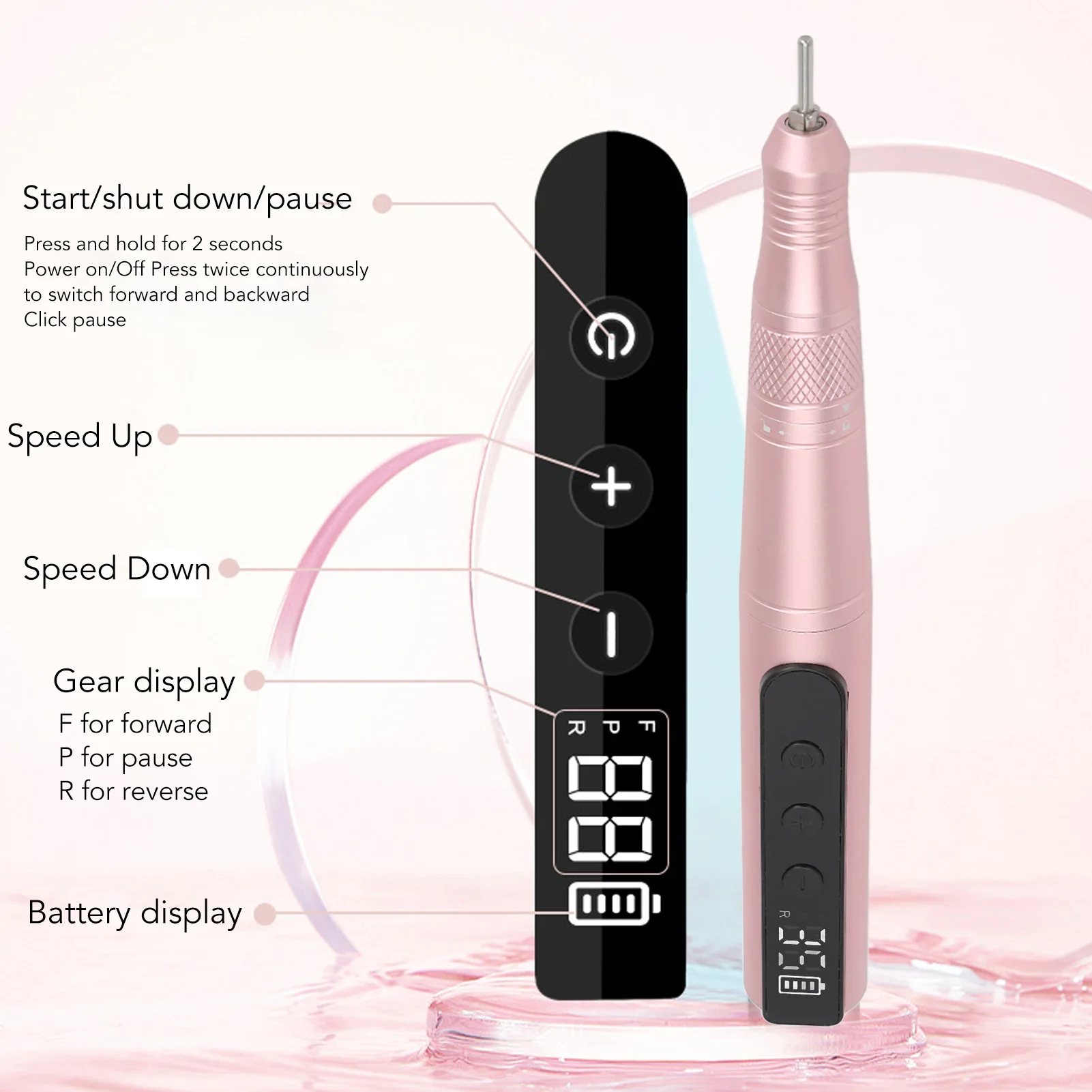 Kit smerigliatrice elettrica per unghie Lucidatore per unghie 35000 giri/min Penna per smalto portatile ricaricabile per manicure e pedicure