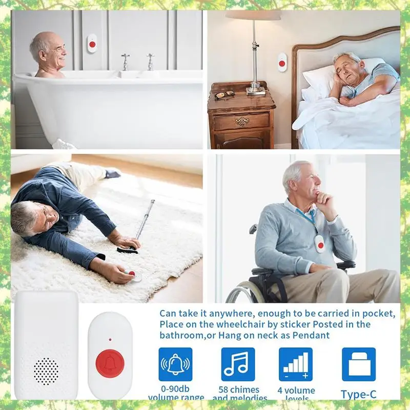 

Smart-New D320 Flash Vibration Беспроводной дверной звонок Умный пейджер для пожилых людей Водонепроницаемый беспроводной аварийный пейджер Система оповещения медсестры