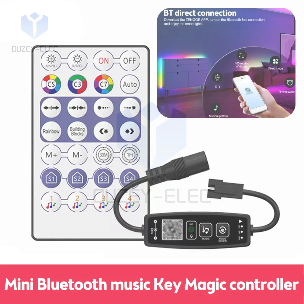 LED Controller DC5-24V Wireless 28 Keys Bluetooth Music for Pixel LED Strip Lightremote control controller 2811 USB APP Remote