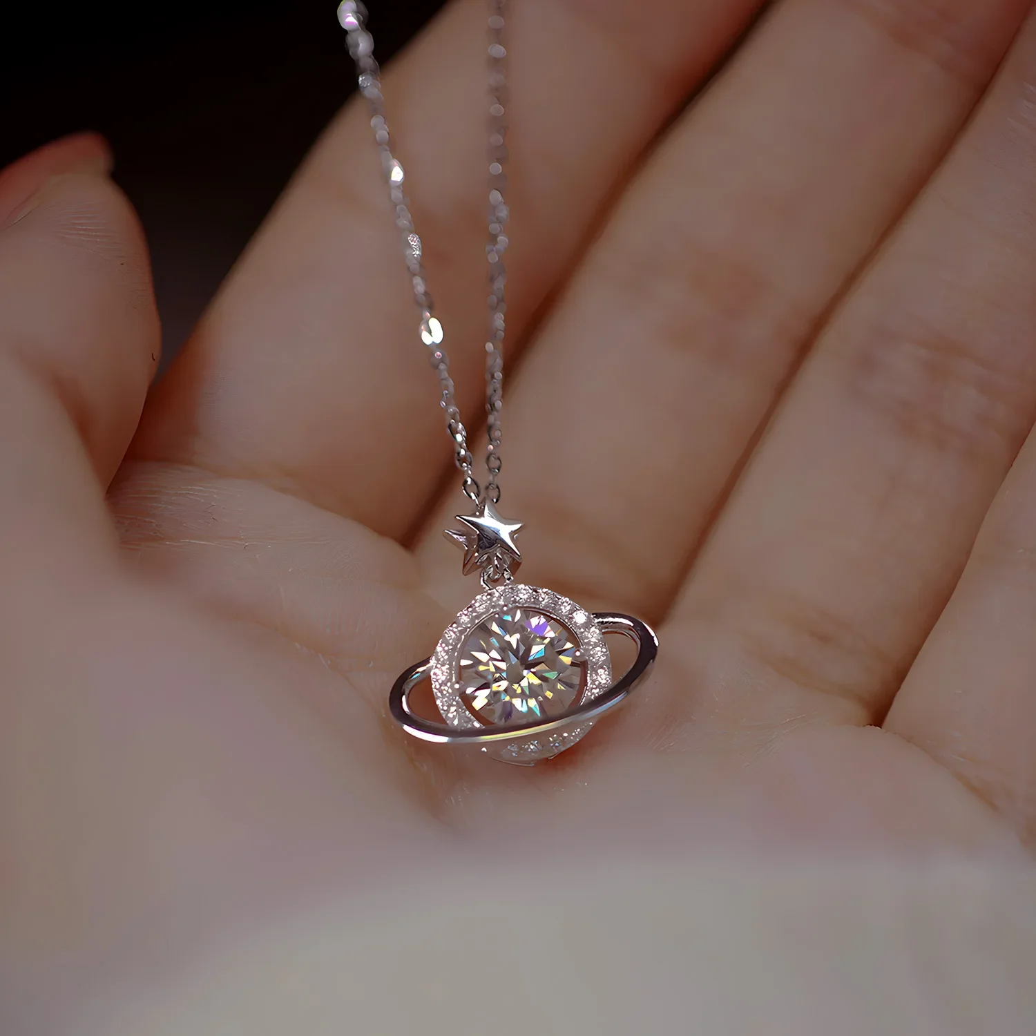 Sparkling Real 1 Carat D Color Moissanite Pendant Necklace 100% 925 Sterling Silver Engagement Wedding Party Fine Jewelry