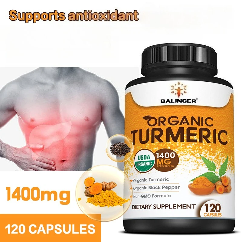 Bio-Kurkuma mit schwarzem Pfefferextrakt unterstützt Gelenkgesundheit, antioxidative Vorteile und fördert die Nährstoffabsorption