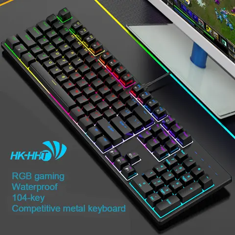 104 키 기계식 키보드 RGB 게임 청록색 스위치 먼지 및 방수 경쟁 금속 키보드