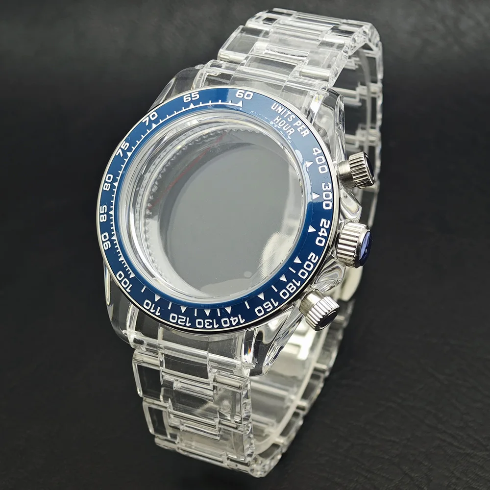 39.5mm VK63 Transparent Men's Watches Case Fits VK63 Movement Case And 20mm Strap  Watch Accessories Watch Parts Watch Box