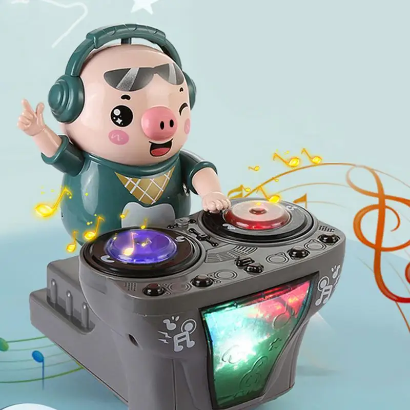 Cartoon DJ Rock Pig Electric Toys with Music and Light Children's Dancing Rock DJ  Dolls Disc Music Toys for Baby Kids Birthday