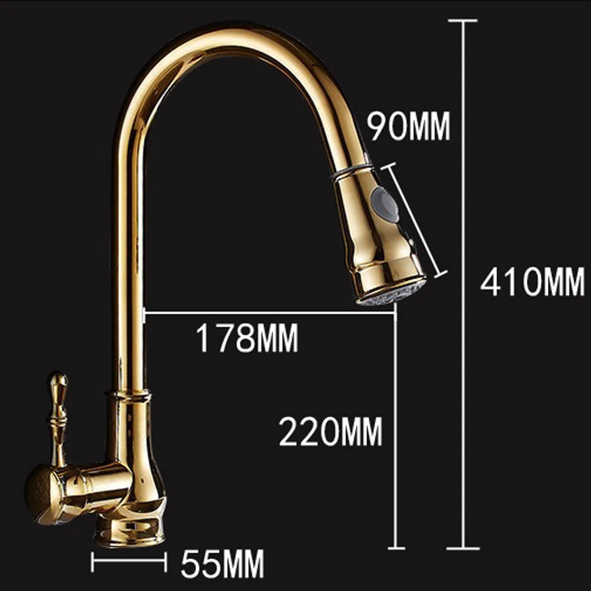 Pull-out Kitchen Hot and Cold Water Faucet 360° Swivel Wash Basin  Sink Faucet Ceramic Plate Spool Water Mixer Tap Deck Mounted