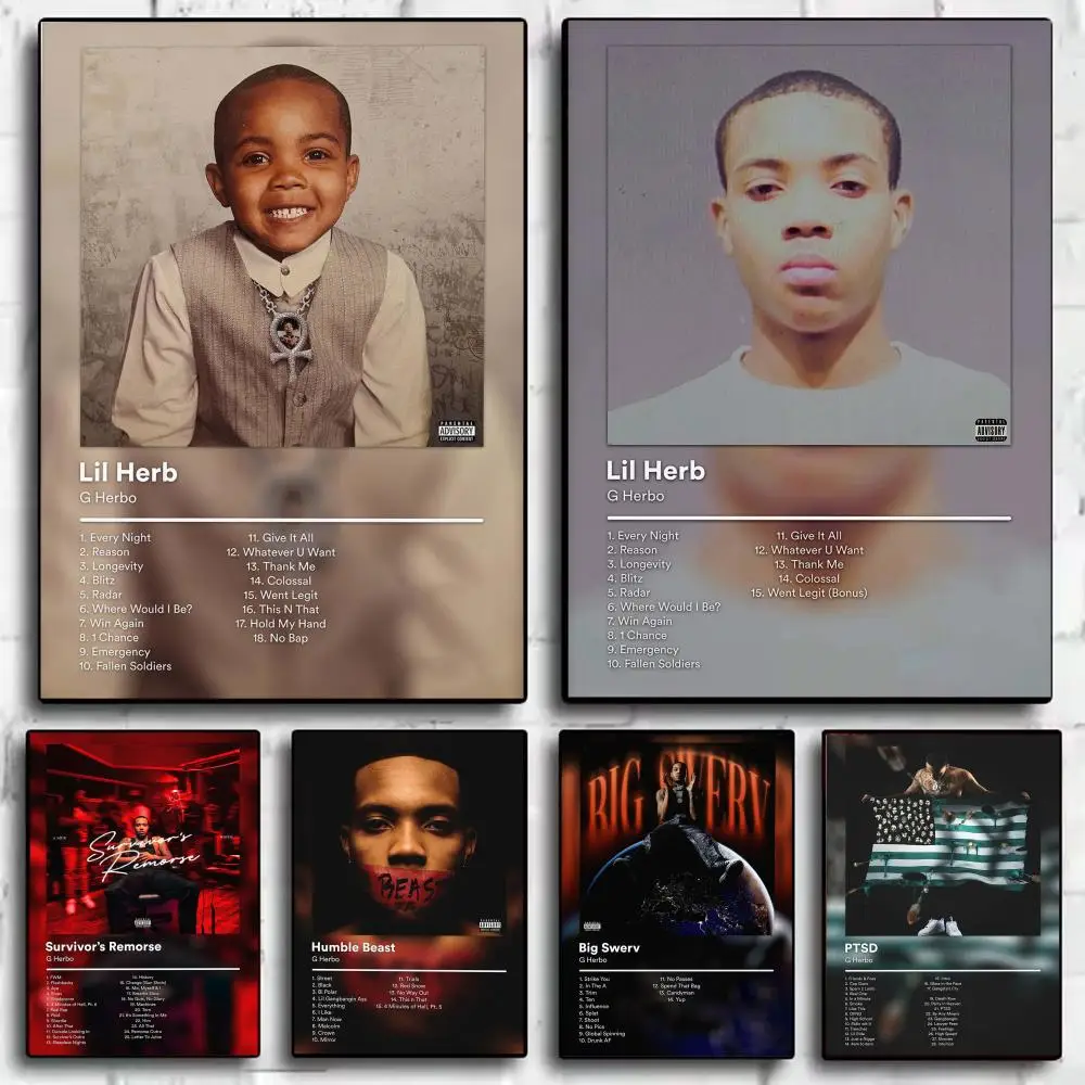Póster del famoso cantante G-G Herbo, impresiones artísticas de pared minimalistas modernas para dormitorio, sala de estar, decoración estética para habitación, regalo