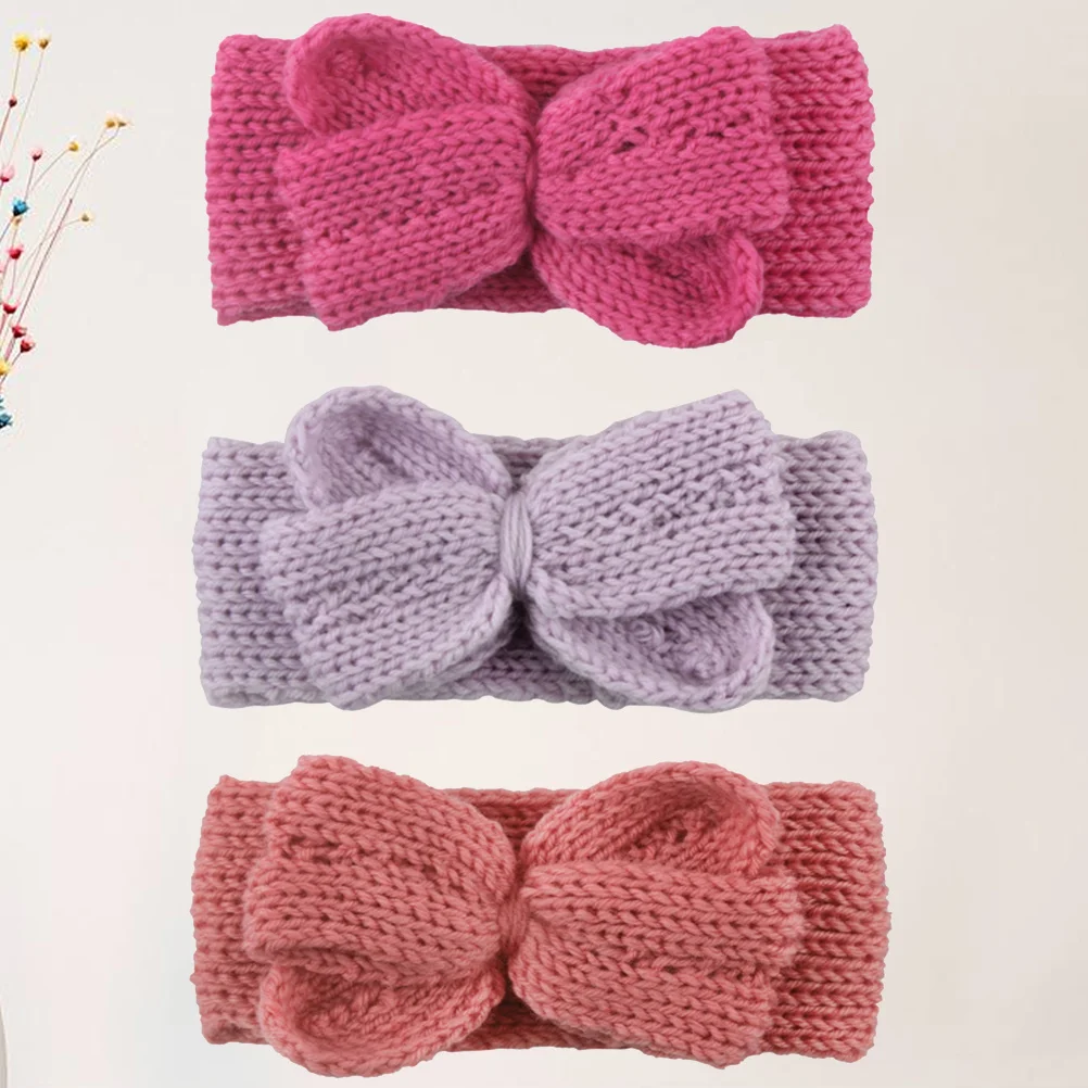 

3 шт., детская повязка на голову с бантом, вязаная эластичная повязка для волос, регулируемая удобная грелка для ушей для девочек, один размер, подходит для большинства кожи, розовая