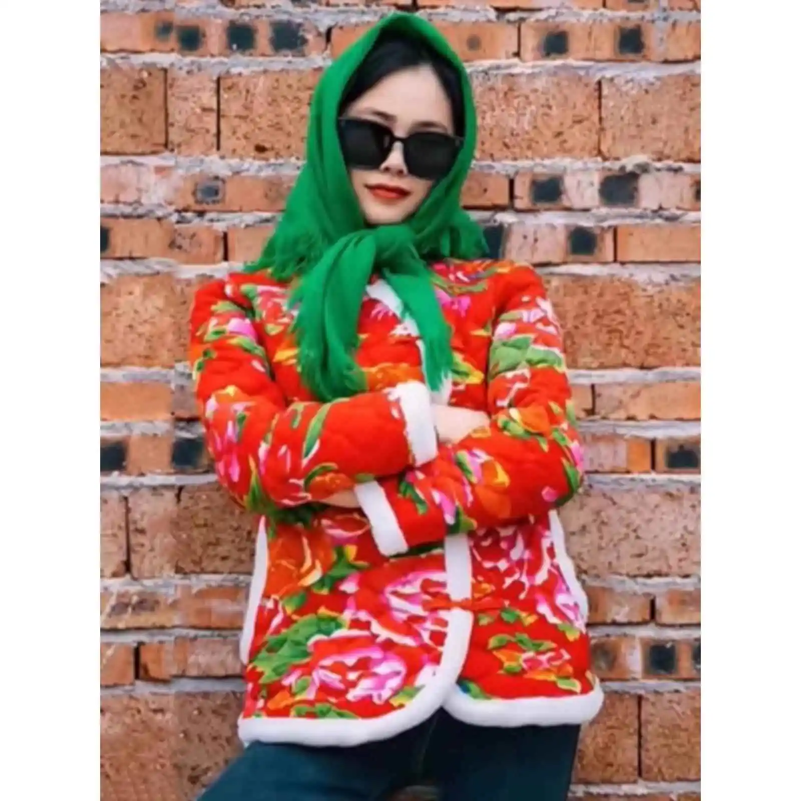 

Old Sle Rural Cotton Jaet Headscarf Multi-Functional Large Flower Pattern Labor Protection Scarf for Women Spring Autumn