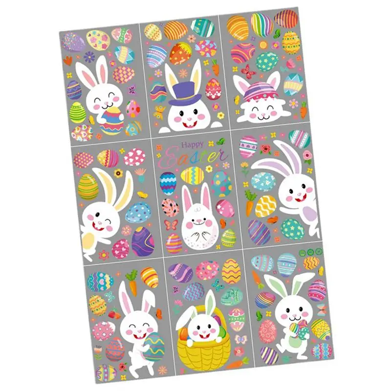 9x Creative Easter Window Stickers Bunny Decals Static Flowers Easter Bunny