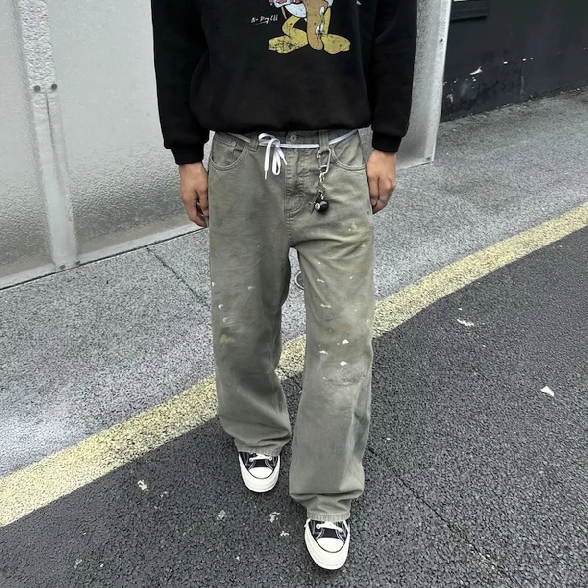 Vintage Over Dyed Vintage Ink Splashed Work Pants Mens Streetwear Casual Baggy Cargos Harajuku Loose Oversized Trousers