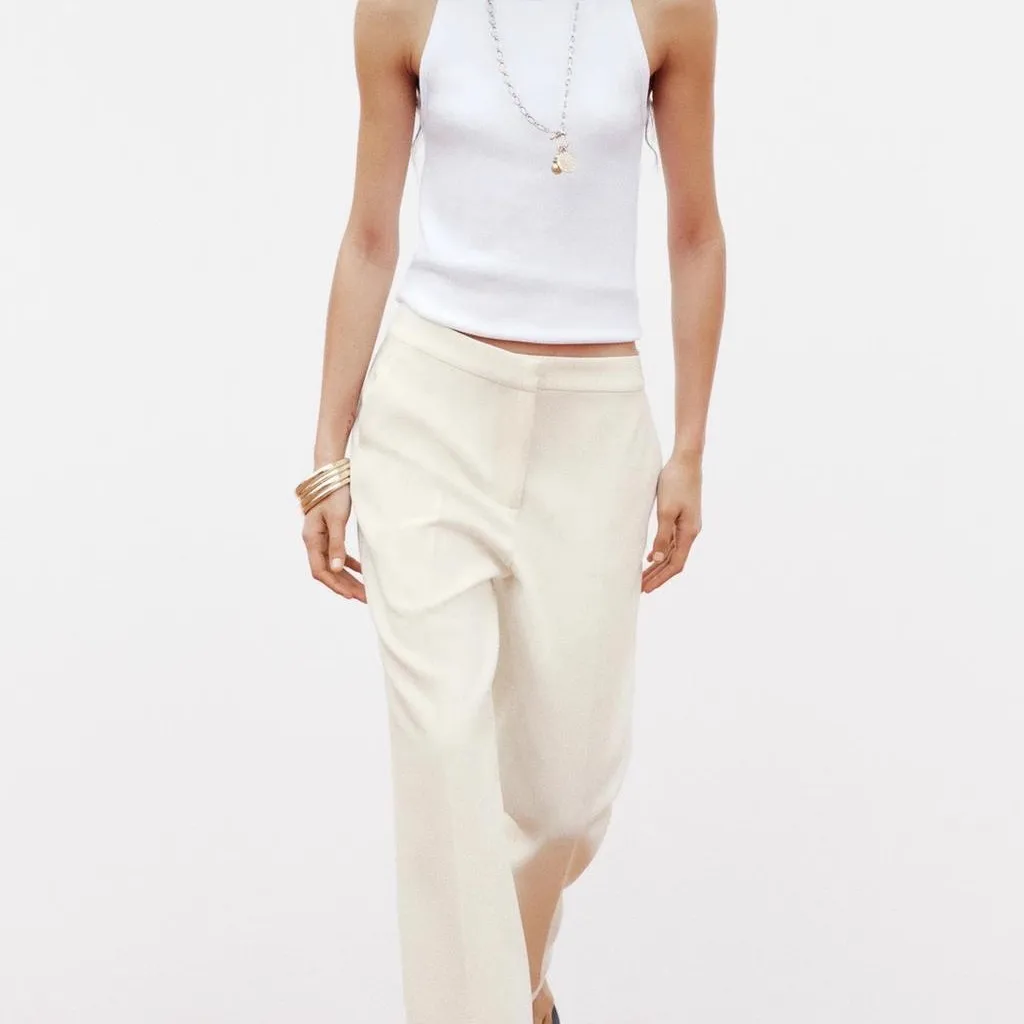 Abito casual sottile con colletto a punteruolo lungo Sve Jaet Pantaloni casual a gamba dritta a vita alta KISS Tessuto in fibra dal design originale