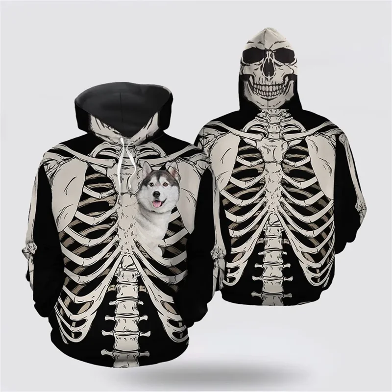 

Skeleton Pets Graphic Men's Hoodies 3D Print Gothic Harajuku Long Sleeve Tops Fashion Creative Personality Design Autumn Clothes
