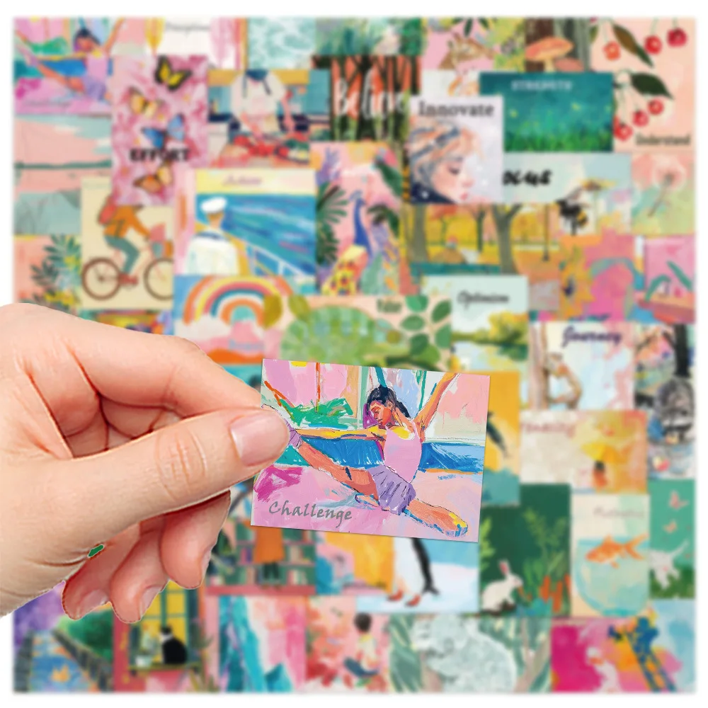 10/50PCS New Watercolor Painting Cartoon Stickers Inspirational Style Graffiti Decoration DIY Toys Laptop Guitar Car Bike Decals