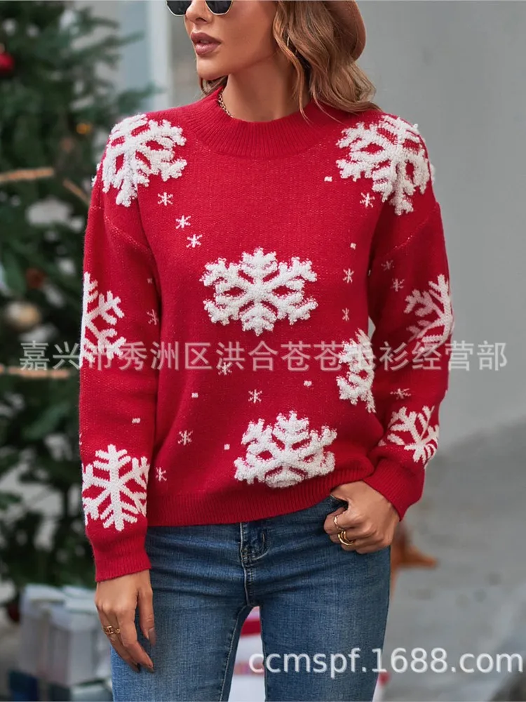 

Christmas Print Knitted Pullover Pulls Femmes Winter Clothe Woman All-match Loose Simple Style Sweater Comfortable Casual Trendy