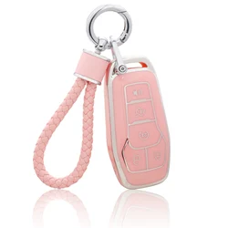 for Ford Key Fob Cover with Keychain, Pink Soft TPU Key Case Protection Fit for F150 Explorer Mustang Edge Lincoln MKZ MKX MKC