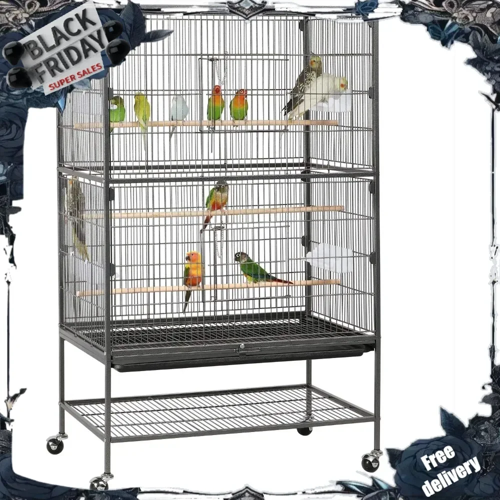 52-inch Wrought Steel Standing Large Flight King Bird Cage for Cockatiels African Grey Quaker Amazon Sun Parakeets