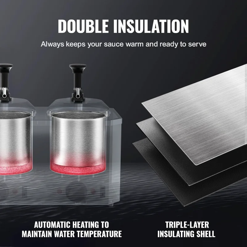 موزع كهربائي VEVOR مع مضخات، سخان حلوى ساخن تجاري 2.3 × 2 كيو تي، مضخات مزدوجة ساخنة من الفولاذ المقاوم للصدأ، درجة حرارة 86-230