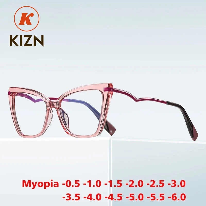 

KIZN Fashion Cat Eye Myopia Glasses Women Anti Blue Light Custom Prescription Optical Eyeawear Photochromism Frame -0.50 to -10