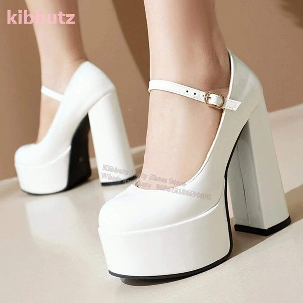 Mary Jane Pump Shoes Platform Patent Leather Pointed Toe Square Heels Solid Color Fashion Elegant Sexy Elegant Women Shoes New