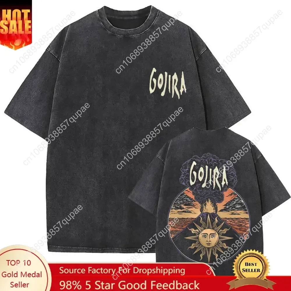 Washed Vintage Metal Band Gojira Magma Music Album Graphic T-shirt Men Women Clothing Gothic Rock Oversized Tshirt Short Sleeve