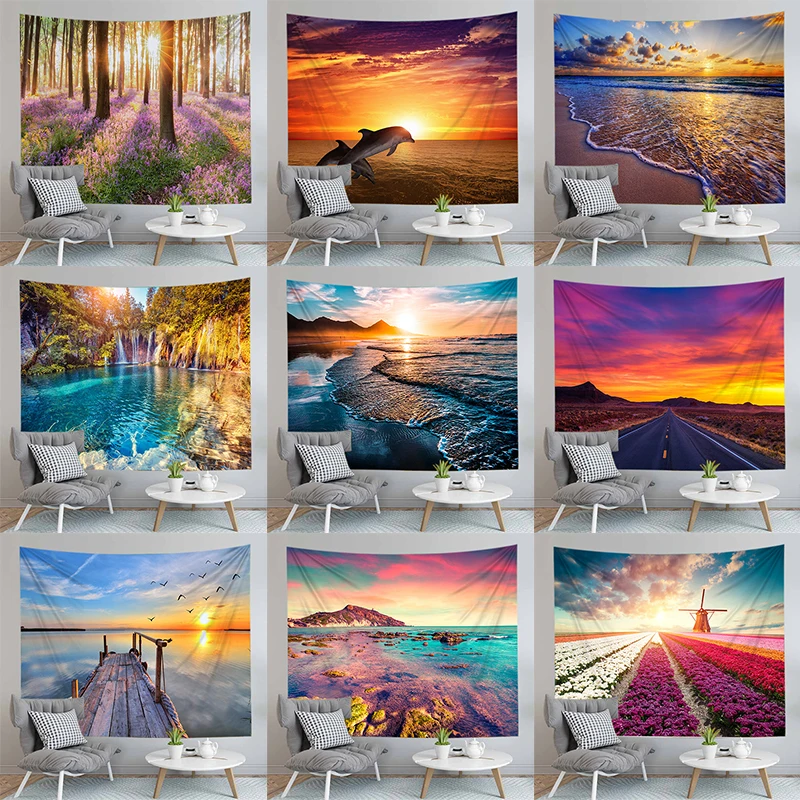 Home Decoration Beautiful Landscape Print Wall Hanging  Tapestry Sea Beach  for Bedroom Living Room 230x180cm