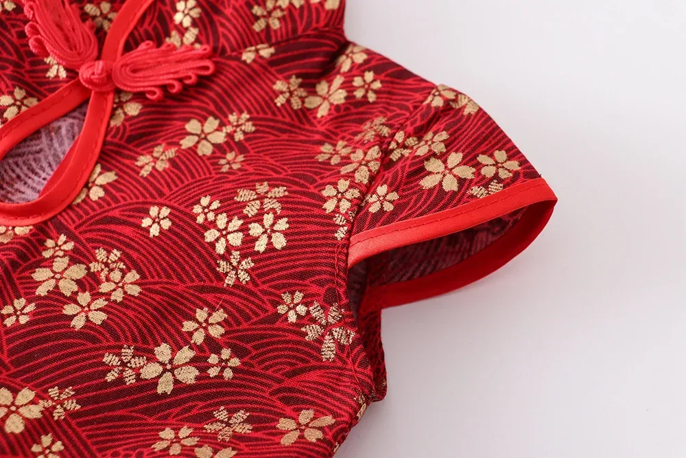 Rotes Sommerkleid für Kinder, Qipao, chinesische Mode, Performance-Cheongsam, Netzstoff, Prinzessinnenkleider, Tanzkleidung für Kinder, Vestidos – Detail 32
