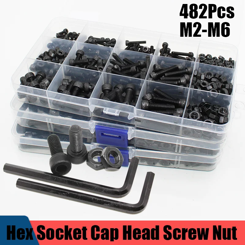 

Hex Socket Screw Hexagon Socket Cap Head Bolt Nut Black Grade 12.9 Carbon Steel Allen Screw Din912 M2 M3 M4 M5 M6 Assortment Kit