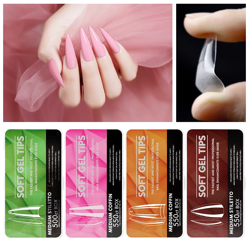 Arte Clavo Clear Medium Lange Amandel Nagel Tips Kit Zachte Gel Volledige Cover Tips Losweken Nagelverlenging Gel Tips Valse Druk op Nagels