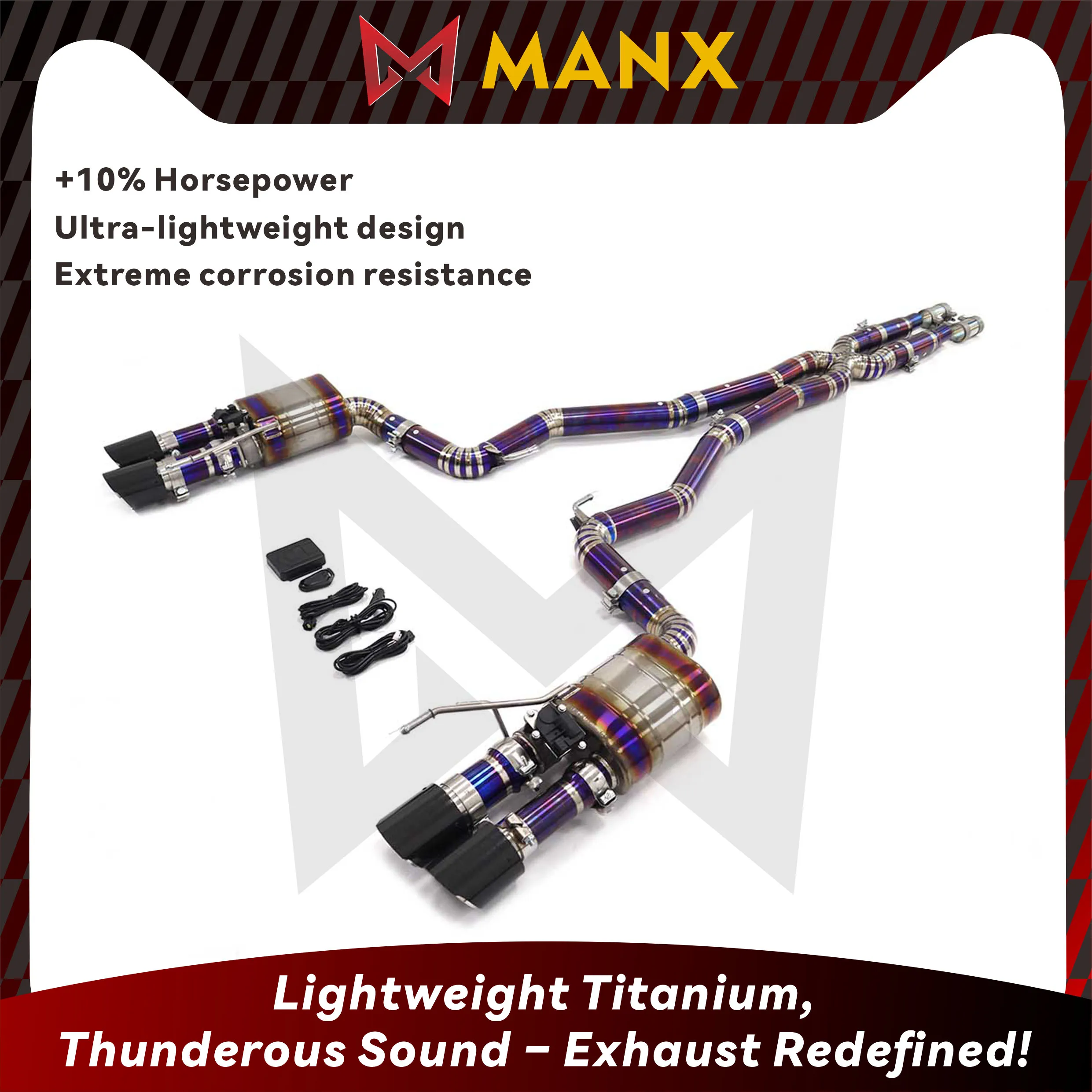 

MANX Titanium Alloy Exhaust System High Flow Performance Catback for Ford Mustang GT 5.0L Car Exhaust with Muffler and Valve