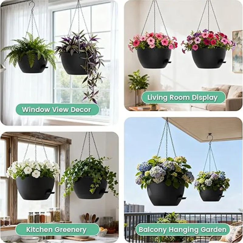 ALIM-2-Piece Large Self-Watering Hanging Flowerpot, Suitable For Indoor And Outdoor Plants, Hanging Flowerpot With Detachable