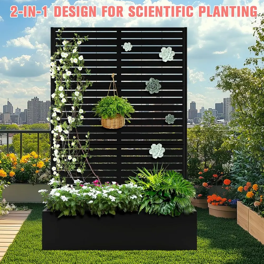 زارع معدني أسود 47 لتر × 17 وات × 71 ساعة مع تعريشة وصرف وشاشة خصوصية لنباتات التسلق #6