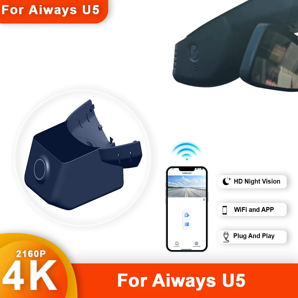 4K HD 2160P Plug and Play WIFi Car DVR Video Recorder Dual Lens Dash Cam For Aiways U5 DashCam Recording Devices