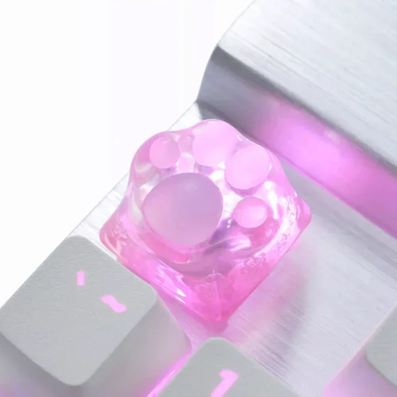 Kawaii Pink Cat Claws Keycaps 3D Printing Resin Transparent Cherry Blossoms Keycap Pc Gamer Mechanical Keyboard Akcesoria
