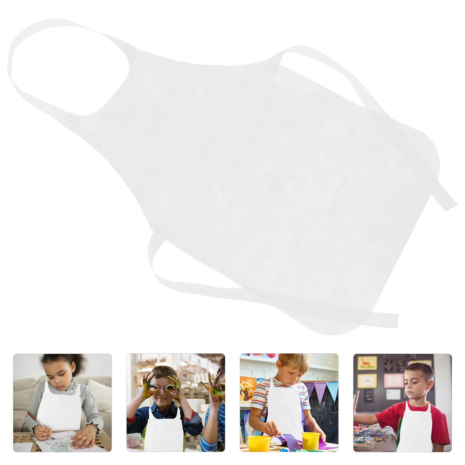 10 Pcs White Children Dinner Apron Children\'s Water Proof Painting Kitchen Kids Baking Aprons