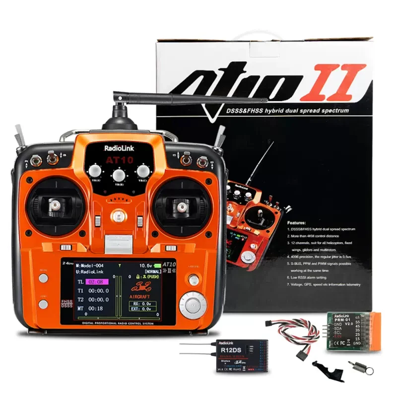 Radiolink AT10 II 12CH RC Transmitter and Receiver R12DS 2.4G DSSS&FHSS Radio Remote Controller for RC Drone/ Fixed Wing FPV