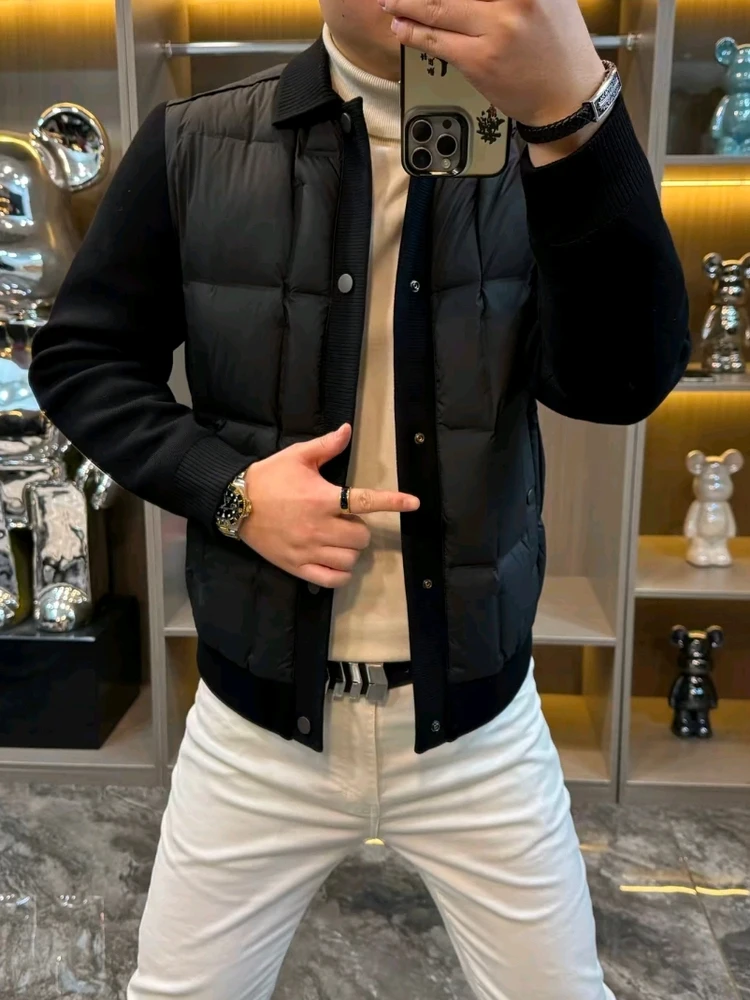 

Faionable Knitted Sve down Jaet Men's New Sle Turn-down Collar Autumn Winter Coat Casual Urban Sle Stand Fit