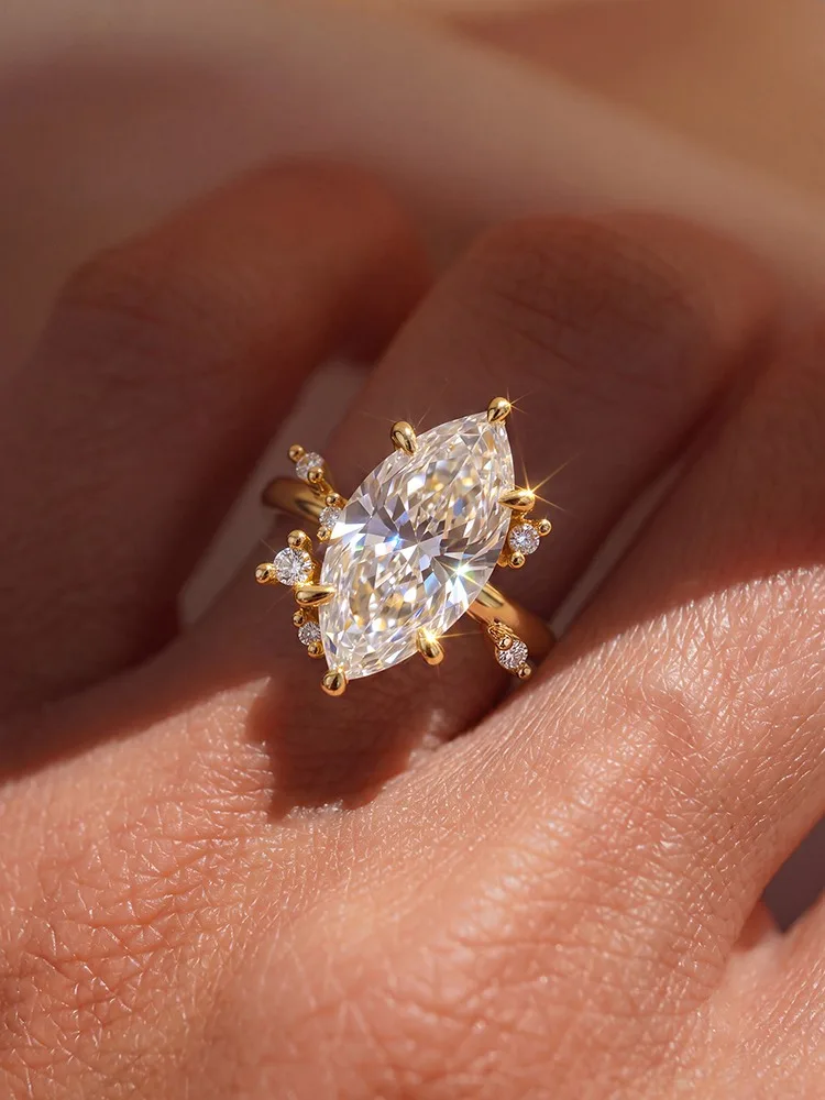 Personalisierter Modischer Marquise-Zirkon-Ring für Damen 925 Sterling Silber Jubiläums-Verlobungsring Luxuriöser Hochwertiger Schmuck – Detail 3