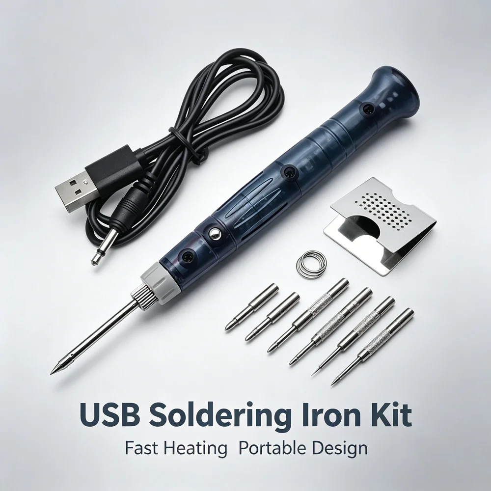 Mini USB Soldering Iron Kit Portable 5V 8W Adjustable Temp Welding Tool with Stand and Solder Wire for Hobby Electronics Work