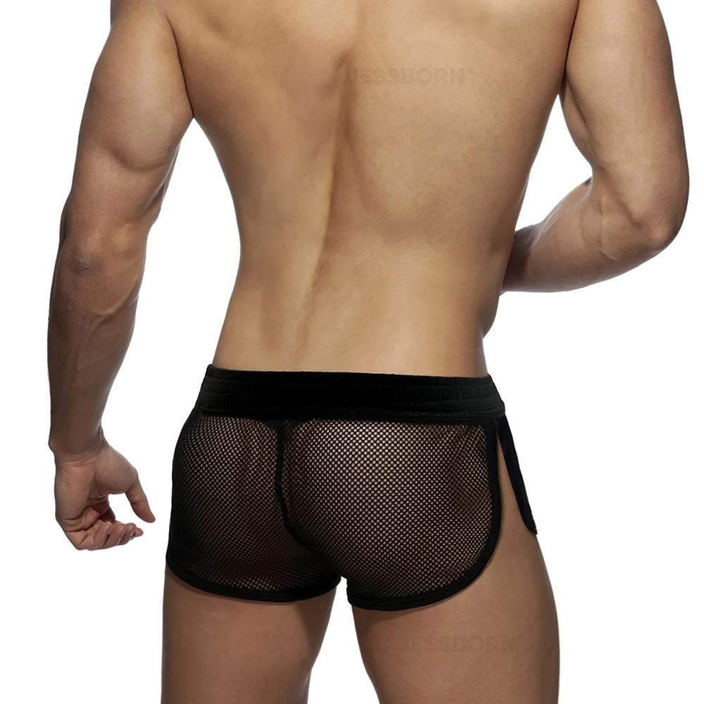 Calzoncillos de malla transparente para hombre, ropa de dormir para el hogar, pijama Sexy Gay convexo, bolsa en U, bóxer de poliéster