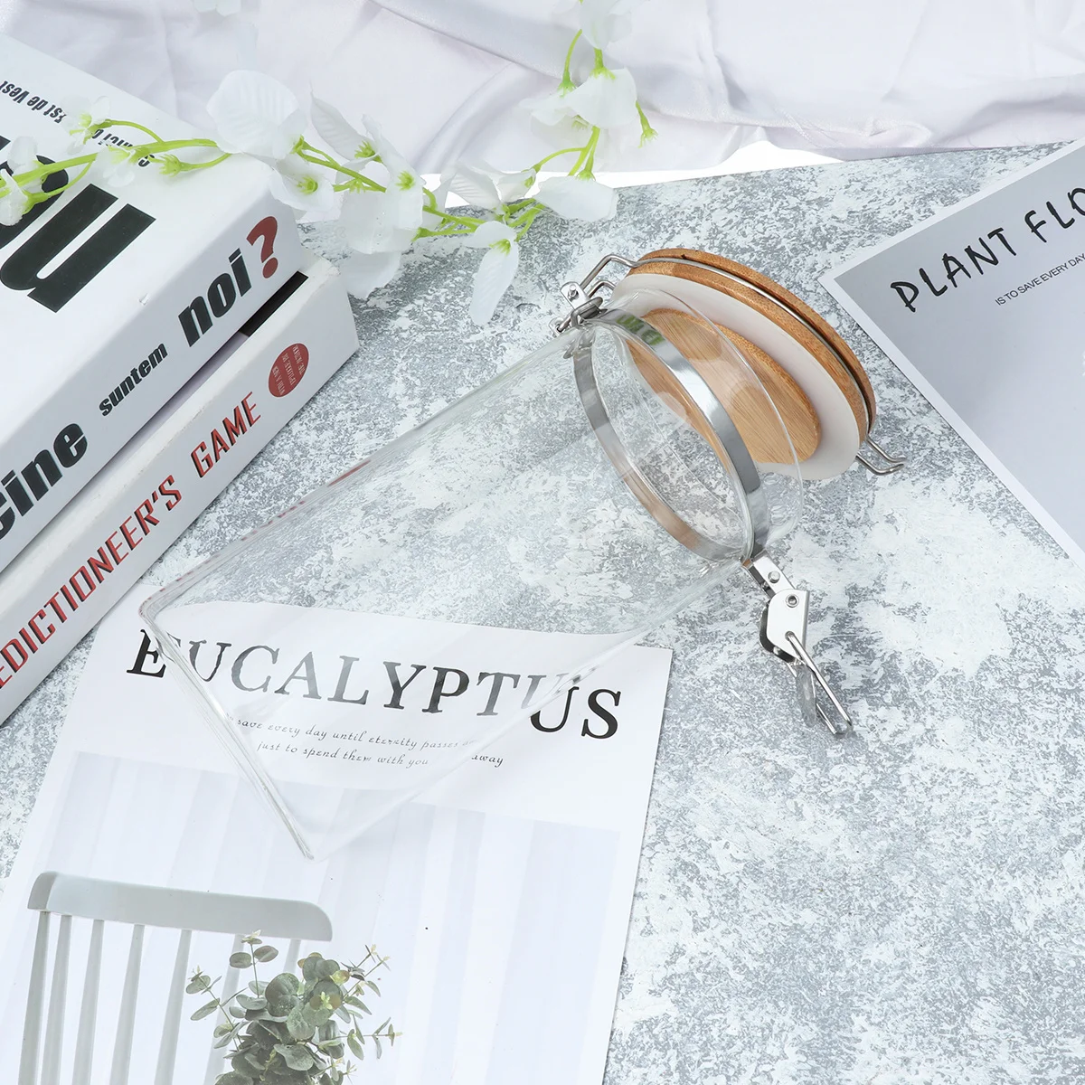 

1420ml Airtight Glass Storage Jar Bamboo Lid Clip Sealed Canister Food Container for Tea Coffee Sugar