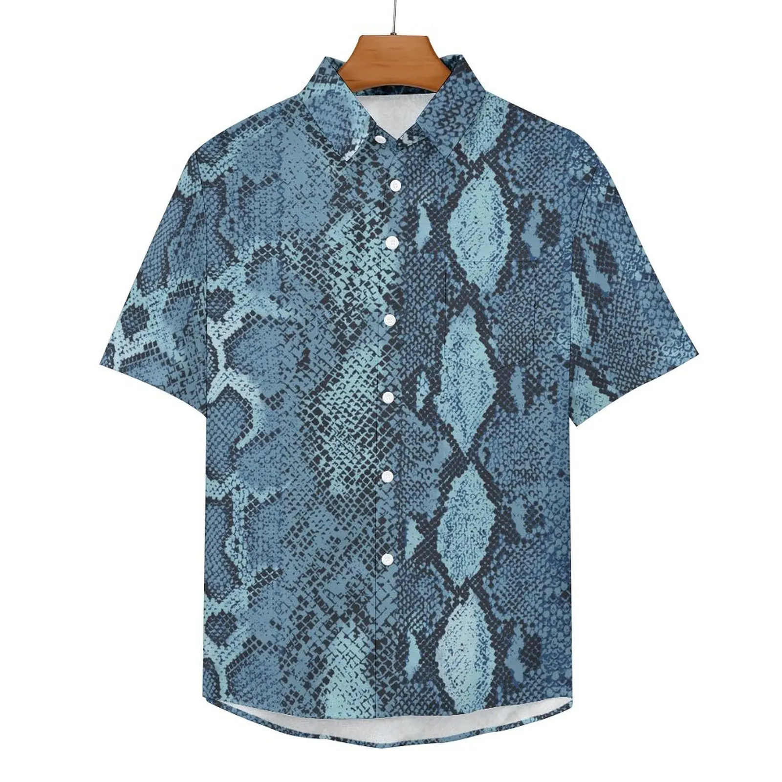 

Рубашка мужская с принтом змеиной кожи, Повседневная Синяя пляжная блузка оверсайз с коротким рукавом, с графическим принтом, в гавайском стиле, подарок