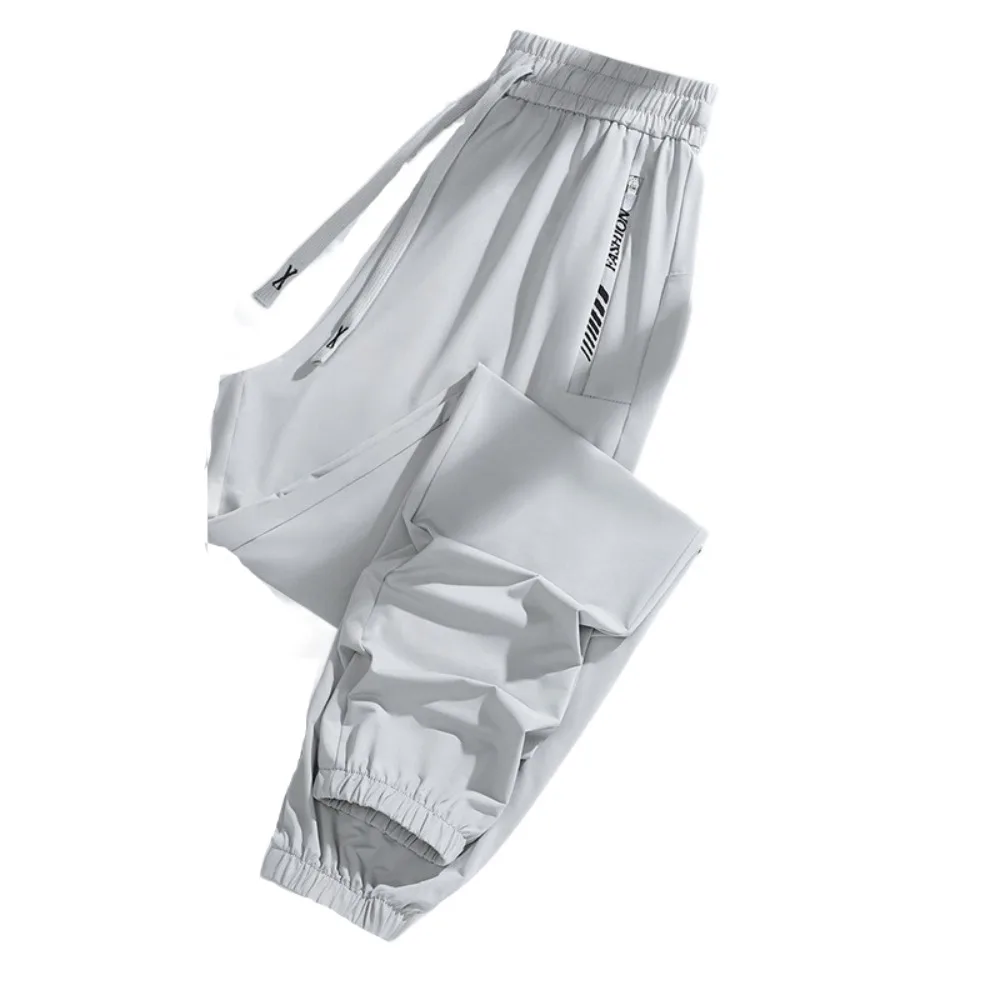 

Slimming Ice Silk Sports Pants Zip Pocket Tapered Running Pants Stretchy Long Fitness Pants Fitness