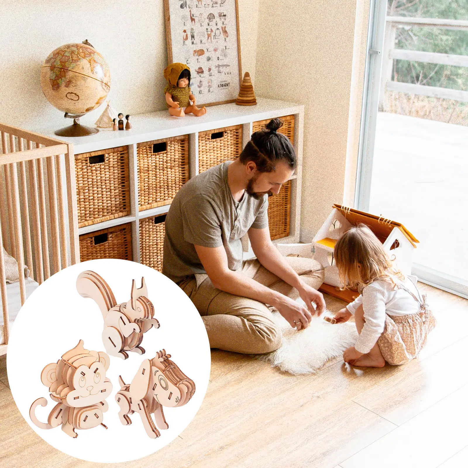 

3Pcs Wood Animal Puzzle 3D Educational Crafts Puzzle Kit Developing Concentration Attention to Detail Educational Puzzles