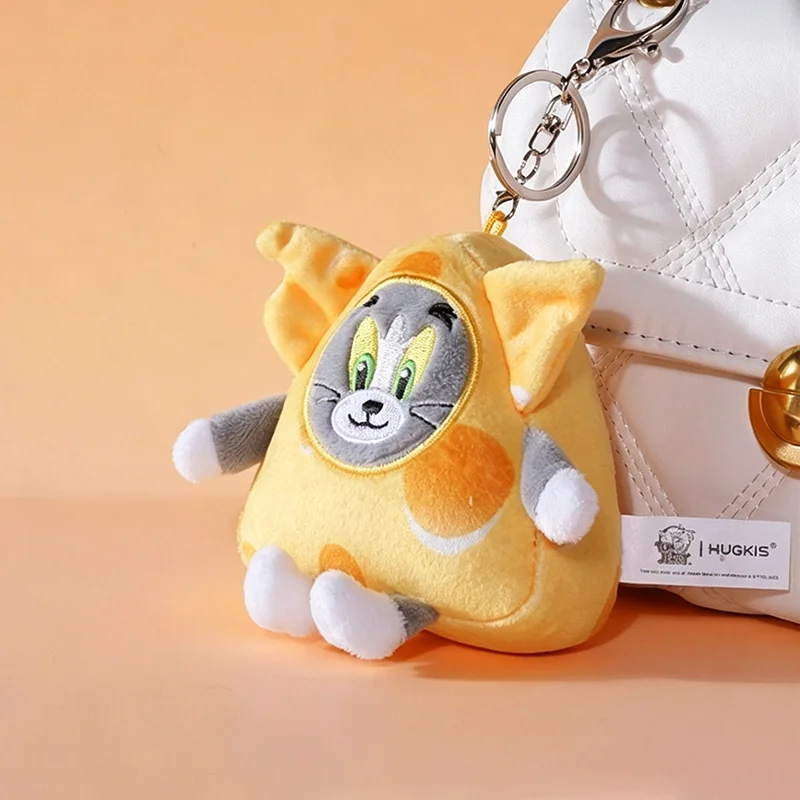 Kawaii Tom Jerry Plush Cheese Keychain Cartoon Cat and Mouse Cosplay Cheese Doll Backpack Charm Soft Bag Decor Christmas Gifts
